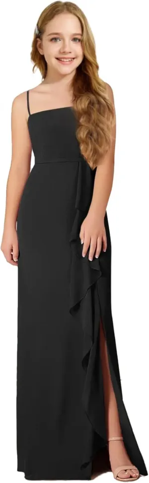 Chiffon Juniors Bridesmaid Dresses with Slits Spaghetti Straps Flower Girl Dresses Wedding Party Dress UJR002