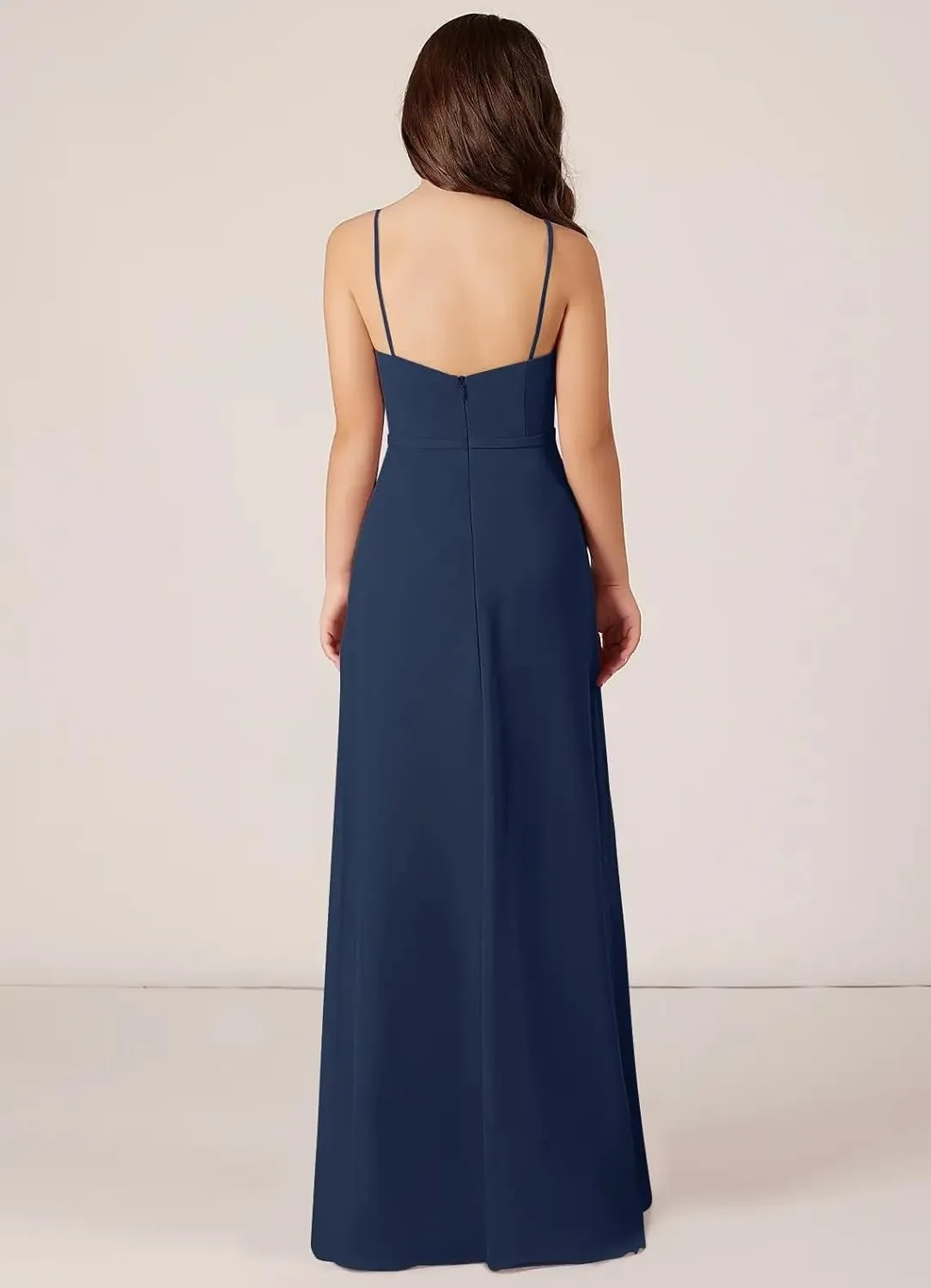 Chiffon Juniors Bridesmaid Dresses with Slits Spaghetti Straps Flower Girl Dresses Wedding Party Dress UJR002