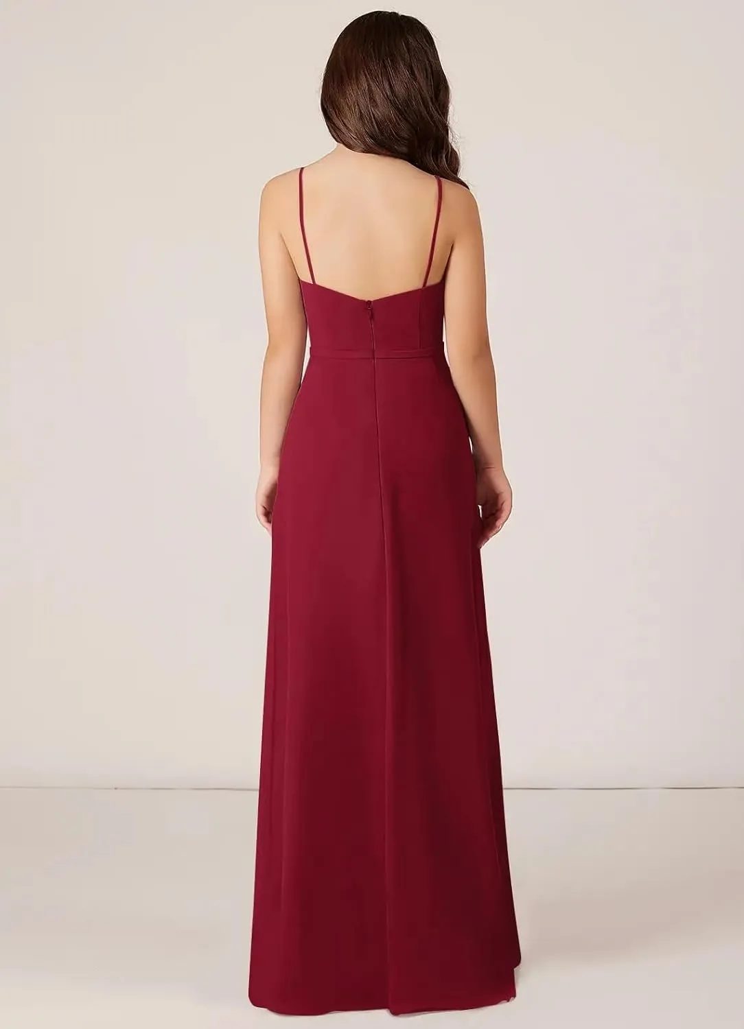 Chiffon Juniors Bridesmaid Dresses with Slits Spaghetti Straps Flower Girl Dresses Wedding Party Dress UJR002