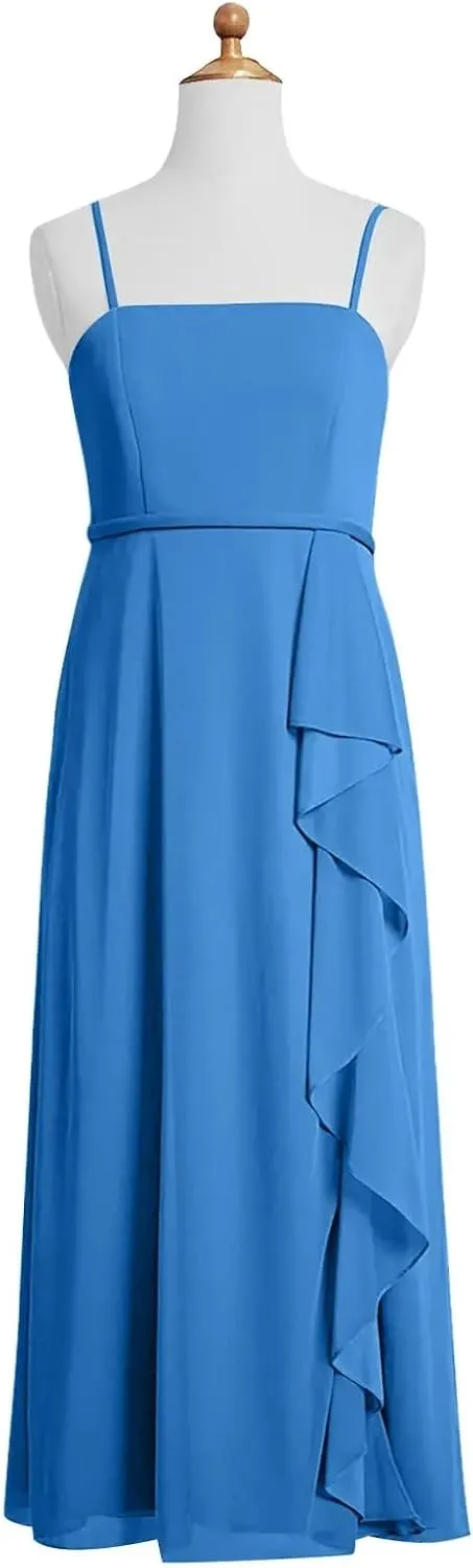 Chiffon Juniors Bridesmaid Dresses with Slits Spaghetti Straps Flower Girl Dresses Wedding Party Dress UJR002