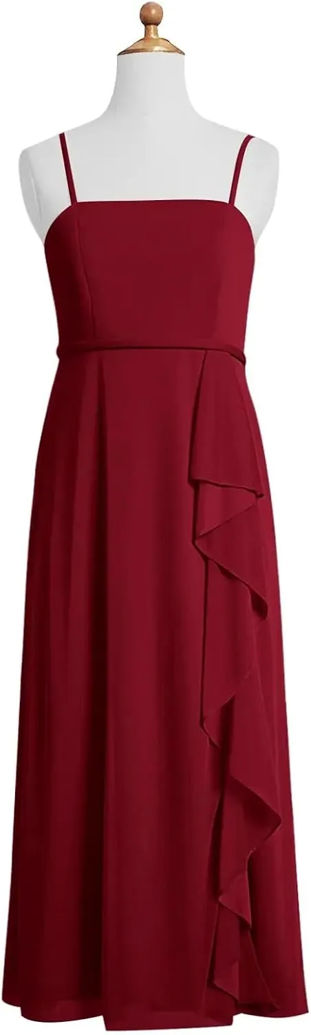 Chiffon Juniors Bridesmaid Dresses with Slits Spaghetti Straps Flower Girl Dresses Wedding Party Dress UJR002