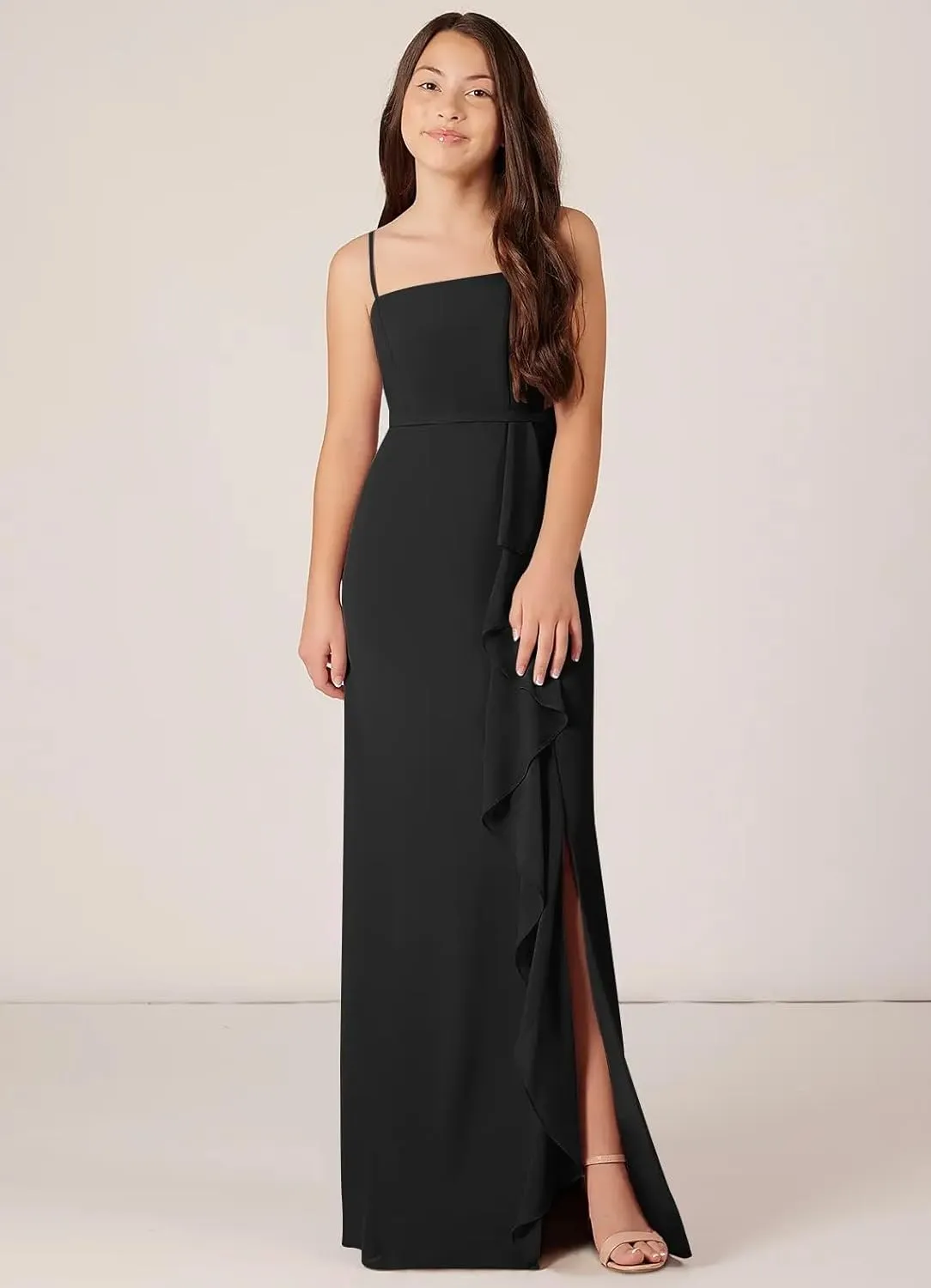 Chiffon Juniors Bridesmaid Dresses with Slits Spaghetti Straps Flower Girl Dresses Wedding Party Dress UJR002