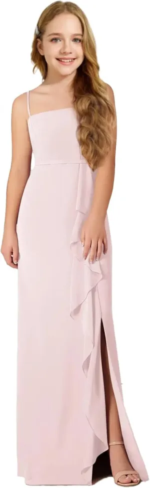 Chiffon Juniors Bridesmaid Dresses with Slits Spaghetti Straps Flower Girl Dresses Wedding Party Dress UJR002