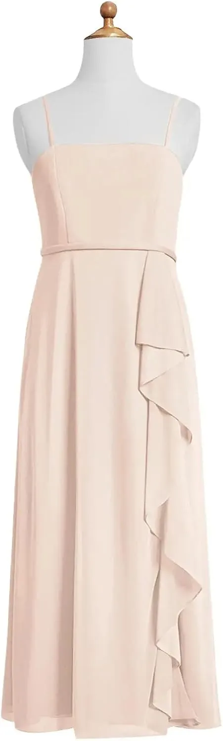 Chiffon Juniors Bridesmaid Dresses with Slits Spaghetti Straps Flower Girl Dresses Wedding Party Dress UJR002