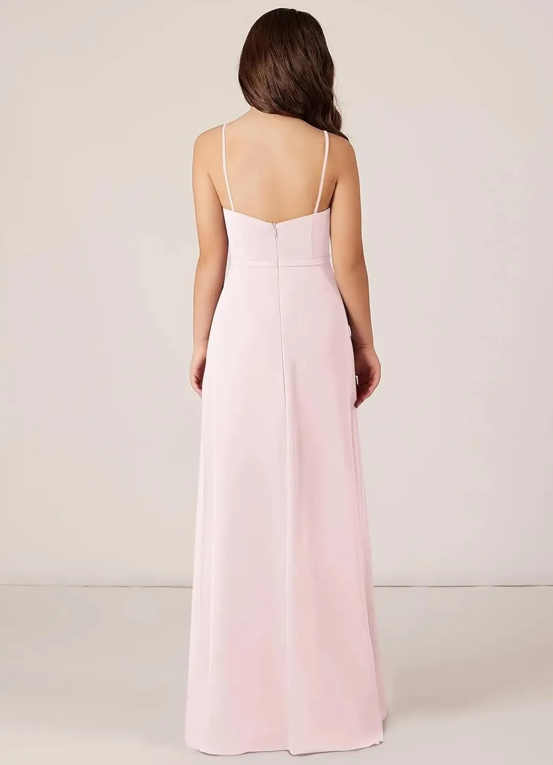 Chiffon Juniors Bridesmaid Dresses with Slits Spaghetti Straps Flower Girl Dresses Wedding Party Dress UJR002