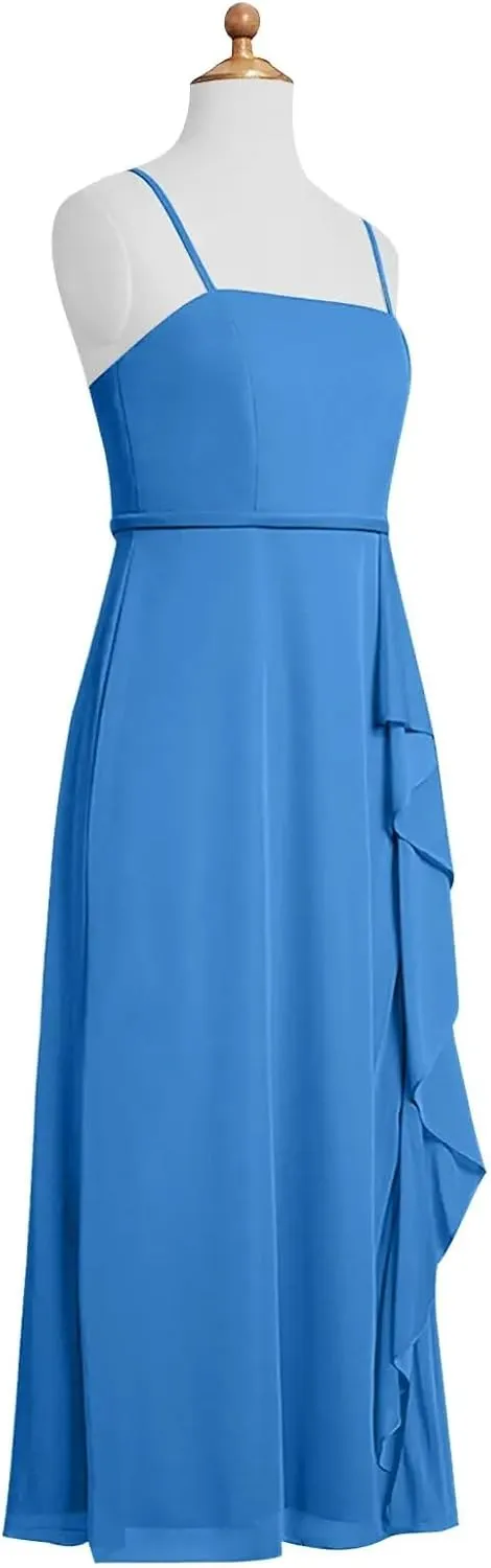 Chiffon Juniors Bridesmaid Dresses with Slits Spaghetti Straps Flower Girl Dresses Wedding Party Dress UJR002