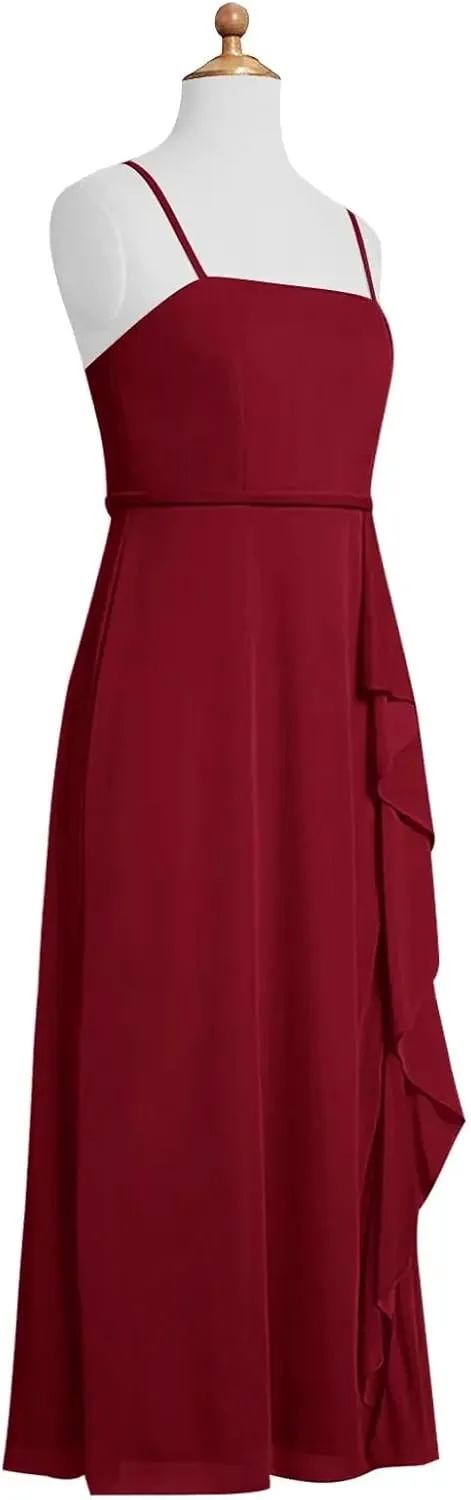Chiffon Juniors Bridesmaid Dresses with Slits Spaghetti Straps Flower Girl Dresses Wedding Party Dress UJR002
