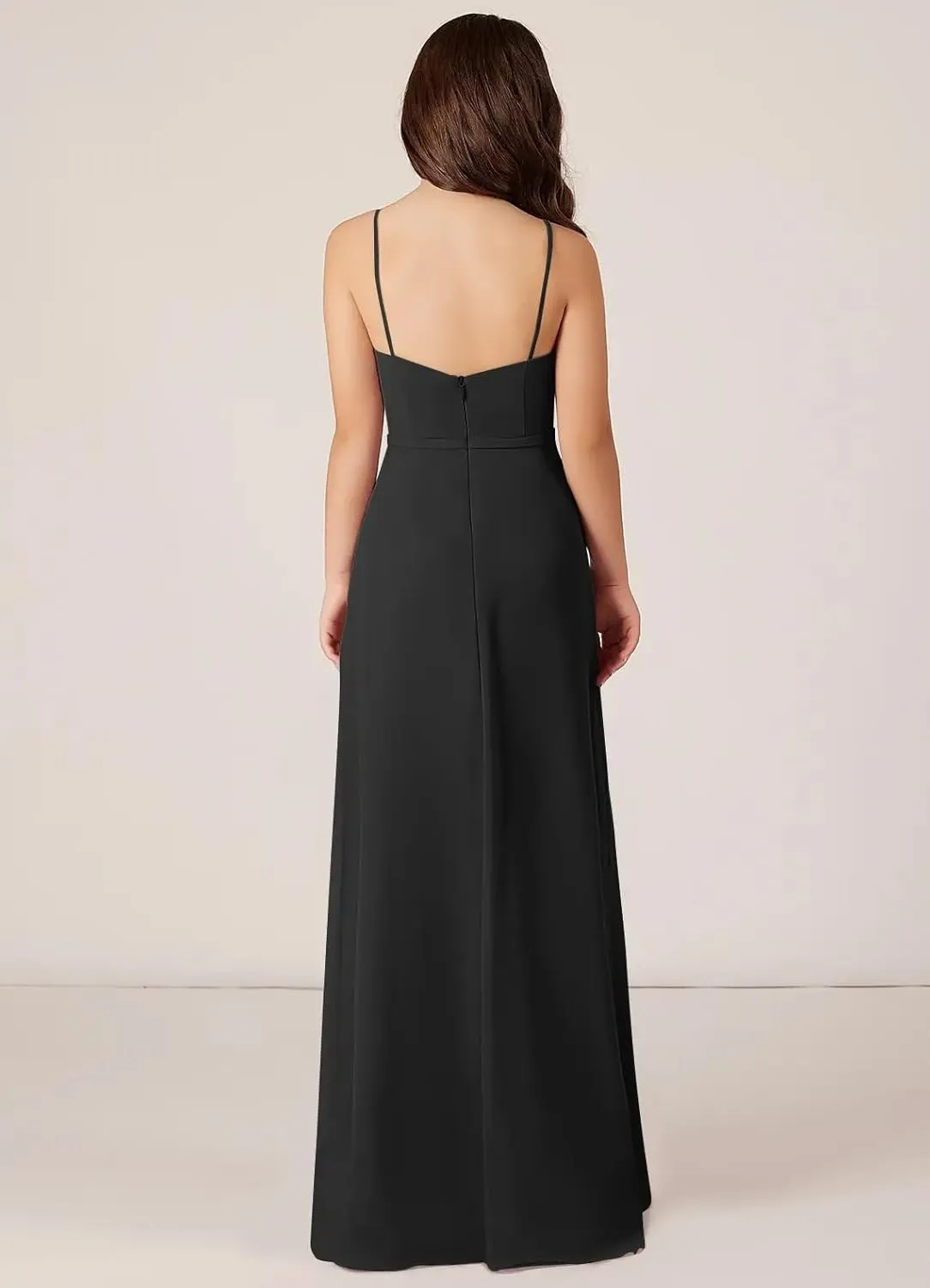 Chiffon Juniors Bridesmaid Dresses with Slits Spaghetti Straps Flower Girl Dresses Wedding Party Dress UJR002