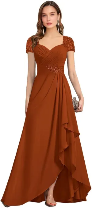 Chiffon Mother of The Bride Dresses for Wedding Sweetheat Ruched Long Formal Evening Gowns with Ruffles