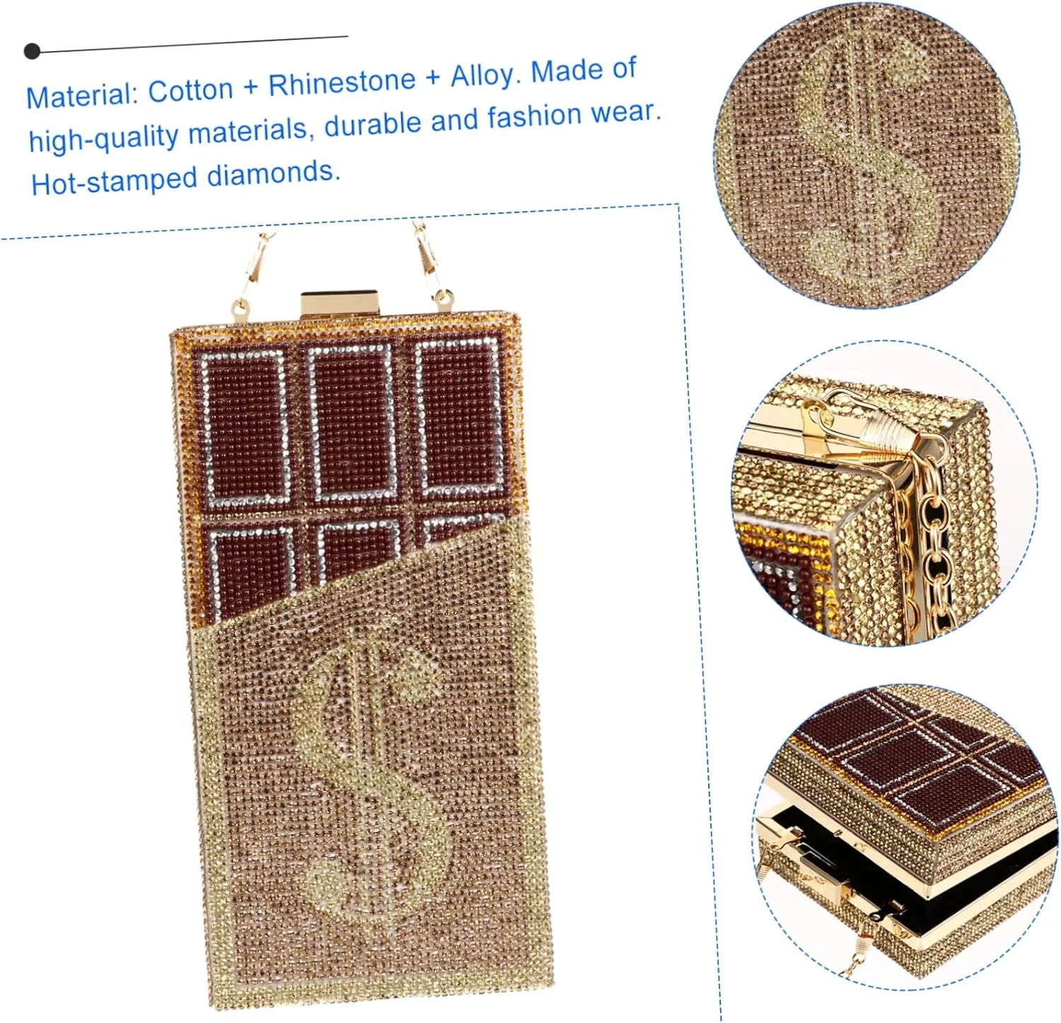 Chocolate Dollar Packet womens evening bag rhinestone clutch purses for women tiny crossbody bags for
