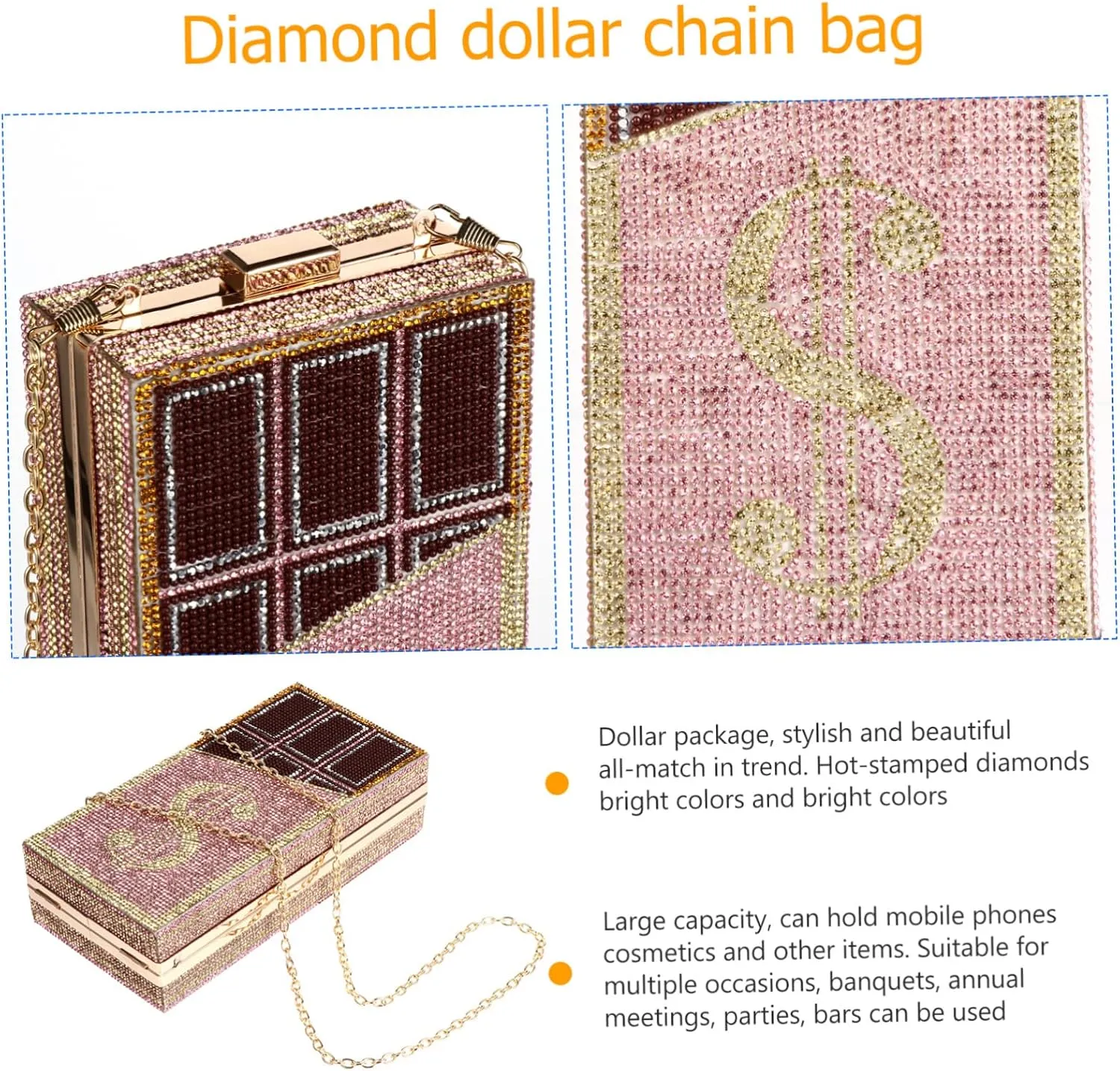 Chocolate Dollar Packet womens evening bag rhinestone clutch purses for women tiny crossbody bags for