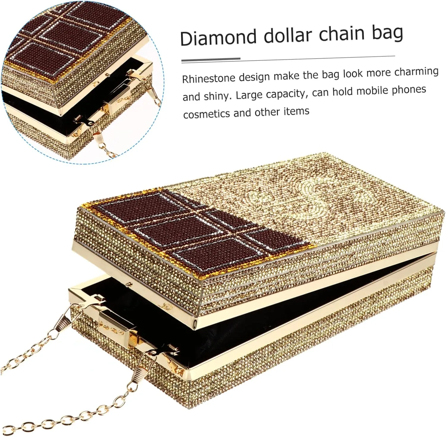 Chocolate Dollar Packet womens evening bag rhinestone clutch purses for women tiny crossbody bags for
