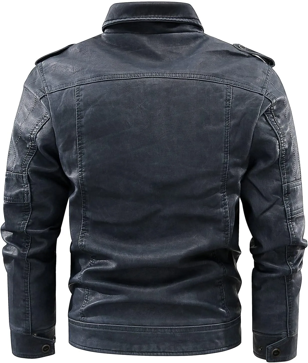 CLOAKA Men'S Faux Leather Motorcycle Biker Riding Jacket with Stand Collar Multiple Pockets