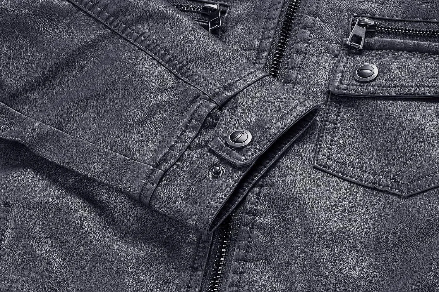 CLOAKA Men'S Faux Leather Motorcycle Biker Riding Jacket with Stand Collar Multiple Pockets