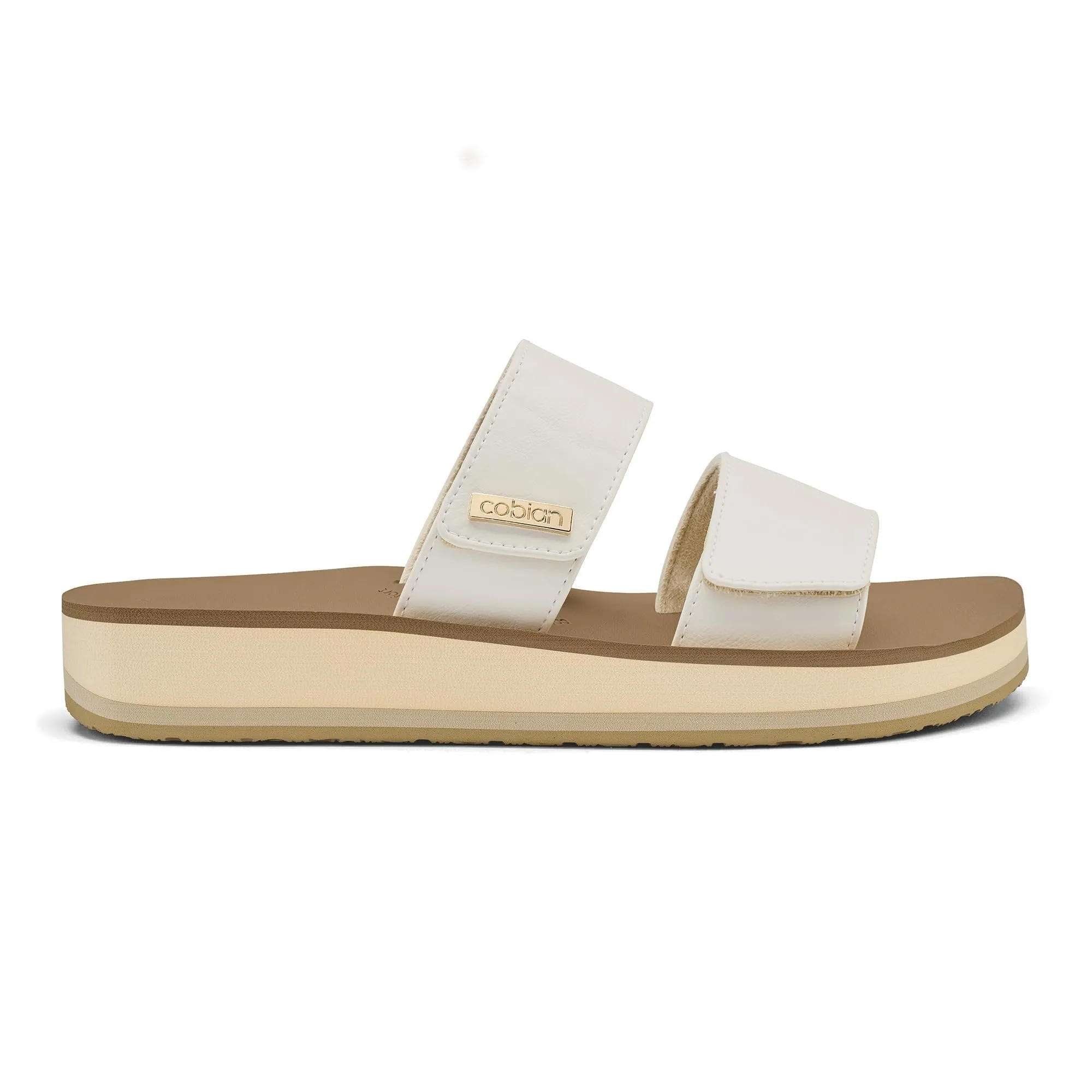 Cobian Women's Dana Rise Synthetic Leather Strap Velcro Slides Sandals
