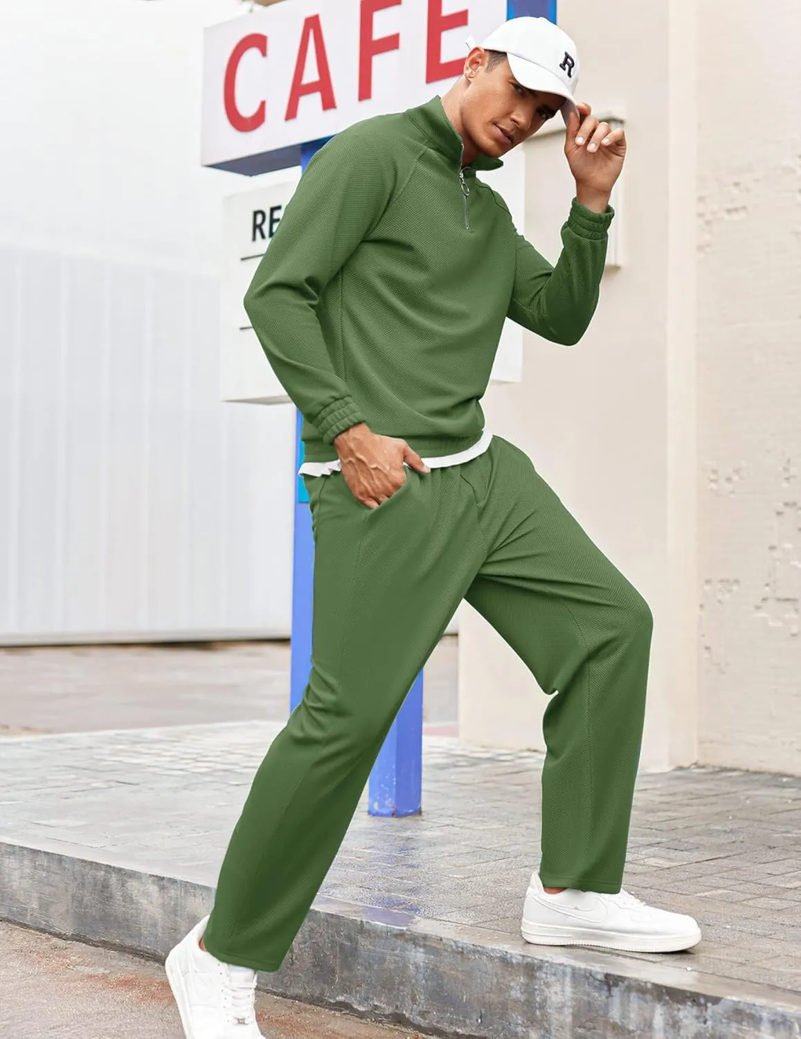 COOFANDY Men's Tracksuit 2 Piece Relaxed Fit Half-zip Sweatsuits Athletic Running Jogging Suit Sets
