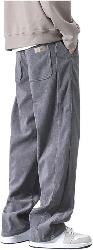 Corduroy Pants Men Straight Fit Baggy Relaxed fit Elastic Waist Drawstring Trousers Hip Hop Pants Casual Slacks 2025