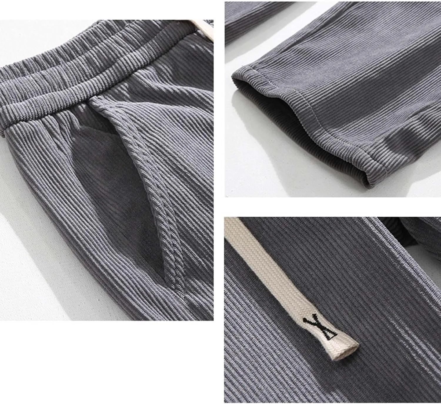 Corduroy Pants Men Straight Fit Baggy Relaxed fit Elastic Waist Drawstring Trousers Hip Hop Pants Casual Slacks 2025