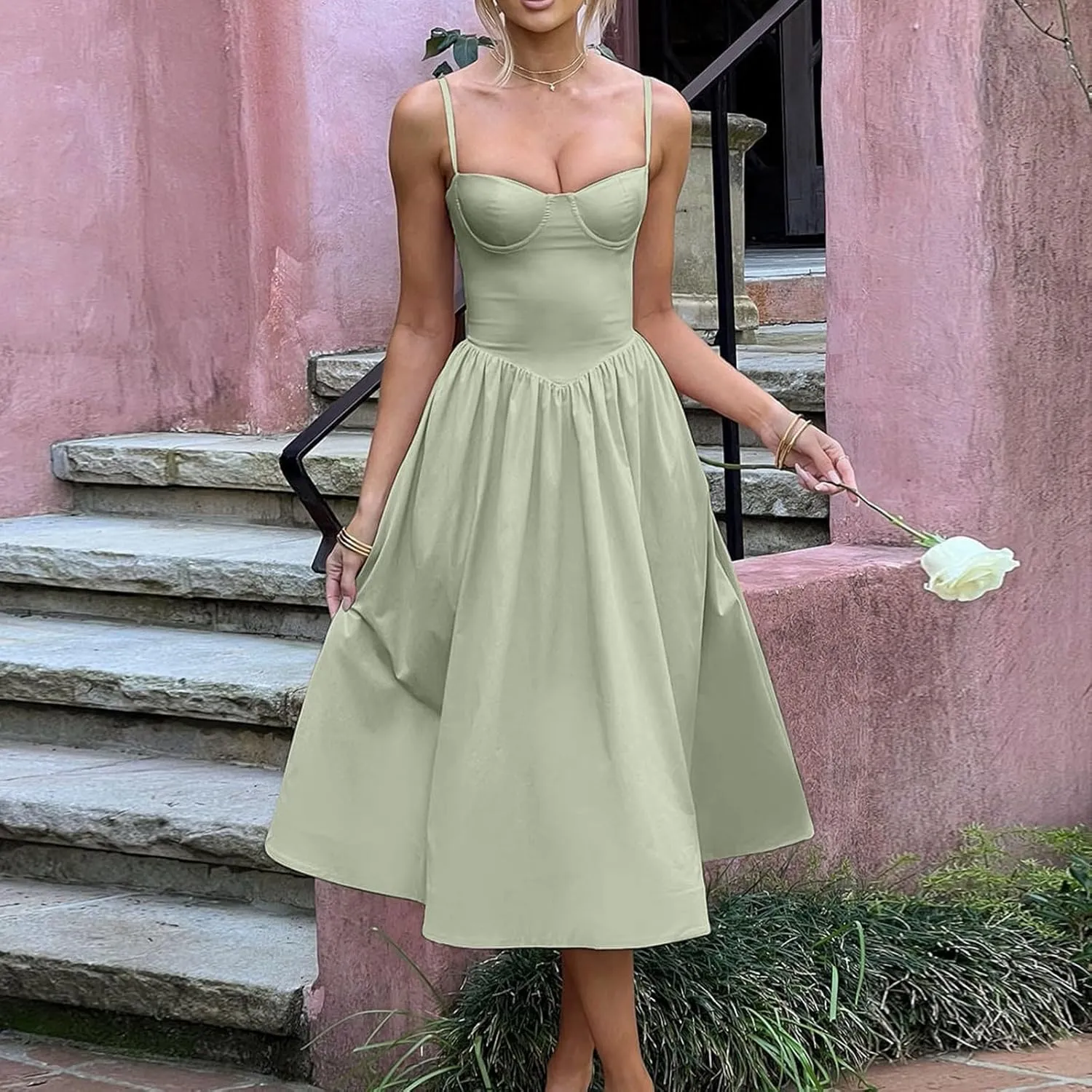 Corset Dress for Women Formal Midi Cocktail Sexy Club Spaghetti Strap Dress Slim Fit Ladies Tea Party Dresses