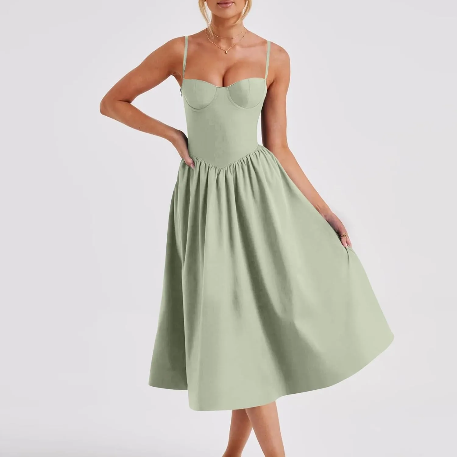 Corset Dress for Women Formal Midi Cocktail Sexy Club Spaghetti Strap Dress Slim Fit Ladies Tea Party Dresses