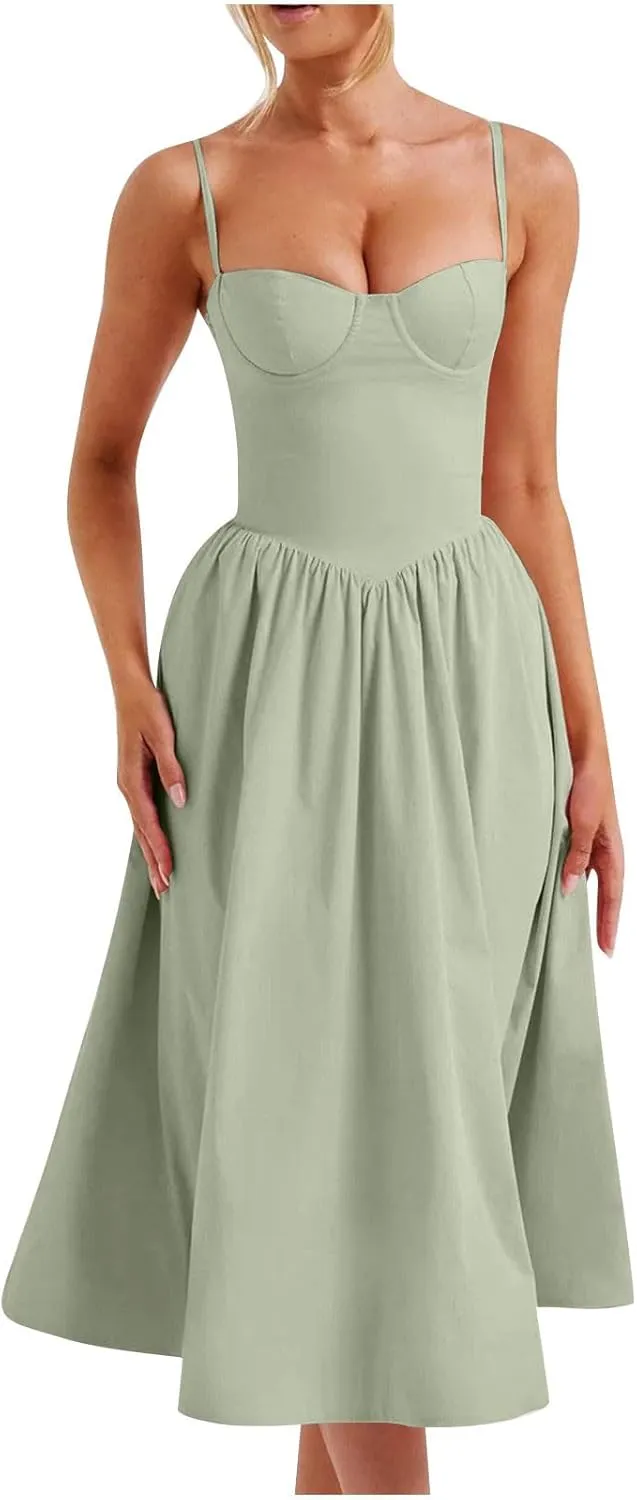 Corset Dress for Women Formal Midi Cocktail Sexy Club Spaghetti Strap Dress Slim Fit Ladies Tea Party Dresses