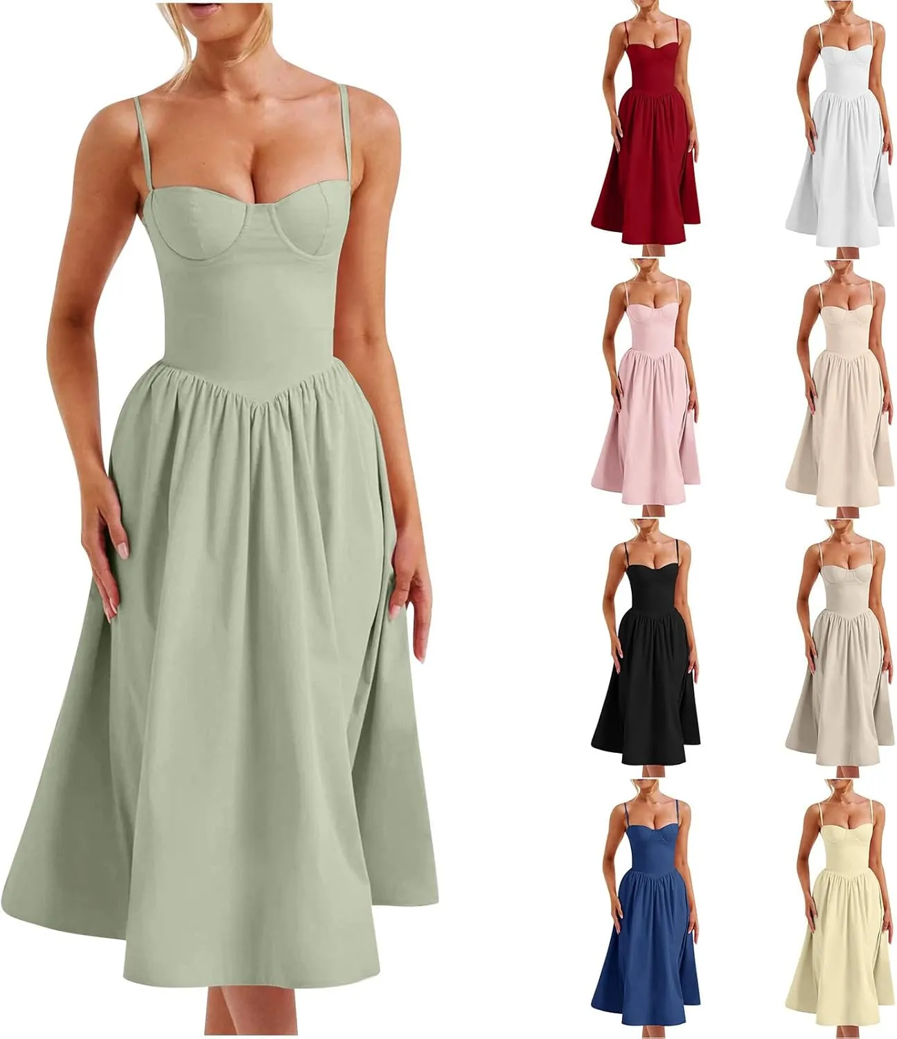 Corset Dress for Women Formal Midi Cocktail Sexy Club Spaghetti Strap Dress Slim Fit Ladies Tea Party Dresses