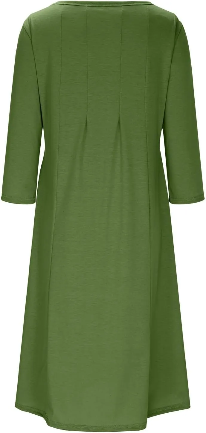 Cotton Dresses for Women Solid Basic Pleated Crew Neck Short Sleeve Midi Dresses 2025 Trendy Plus Size Swing Dress