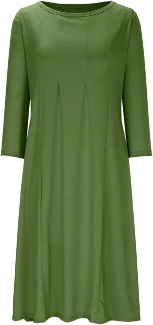 Cotton Dresses for Women Solid Basic Pleated Crew Neck Short Sleeve Midi Dresses 2025 Trendy Plus Size Swing Dress