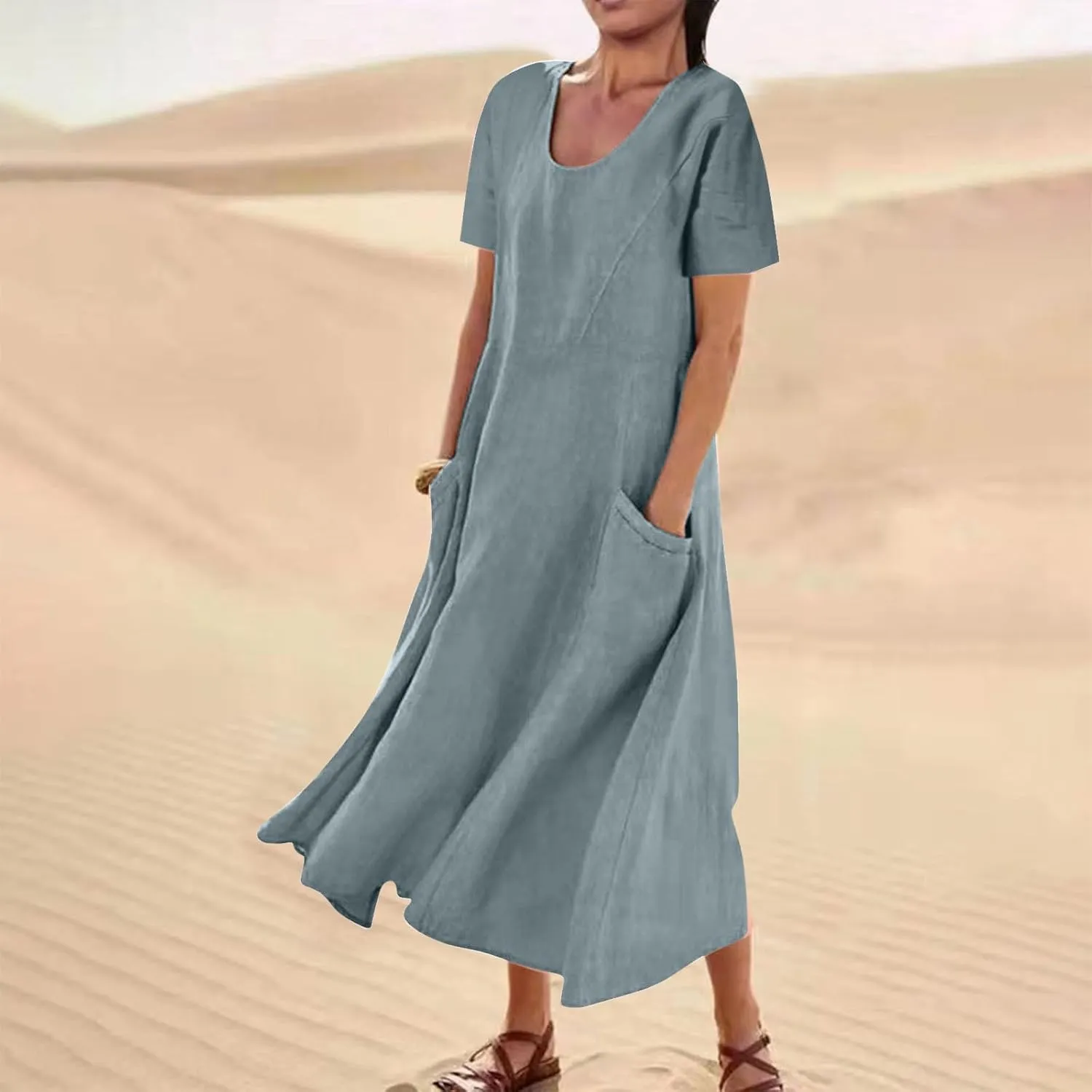 Cotton Linen Maxi Dress Summer Fashion Short Sleeve Beach Dresses Boho Casual Sundress Ladies Vacation Outfits 2025