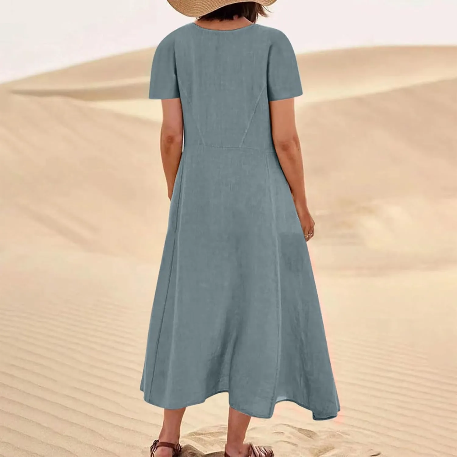 Cotton Linen Maxi Dress Summer Fashion Short Sleeve Beach Dresses Boho Casual Sundress Ladies Vacation Outfits 2025