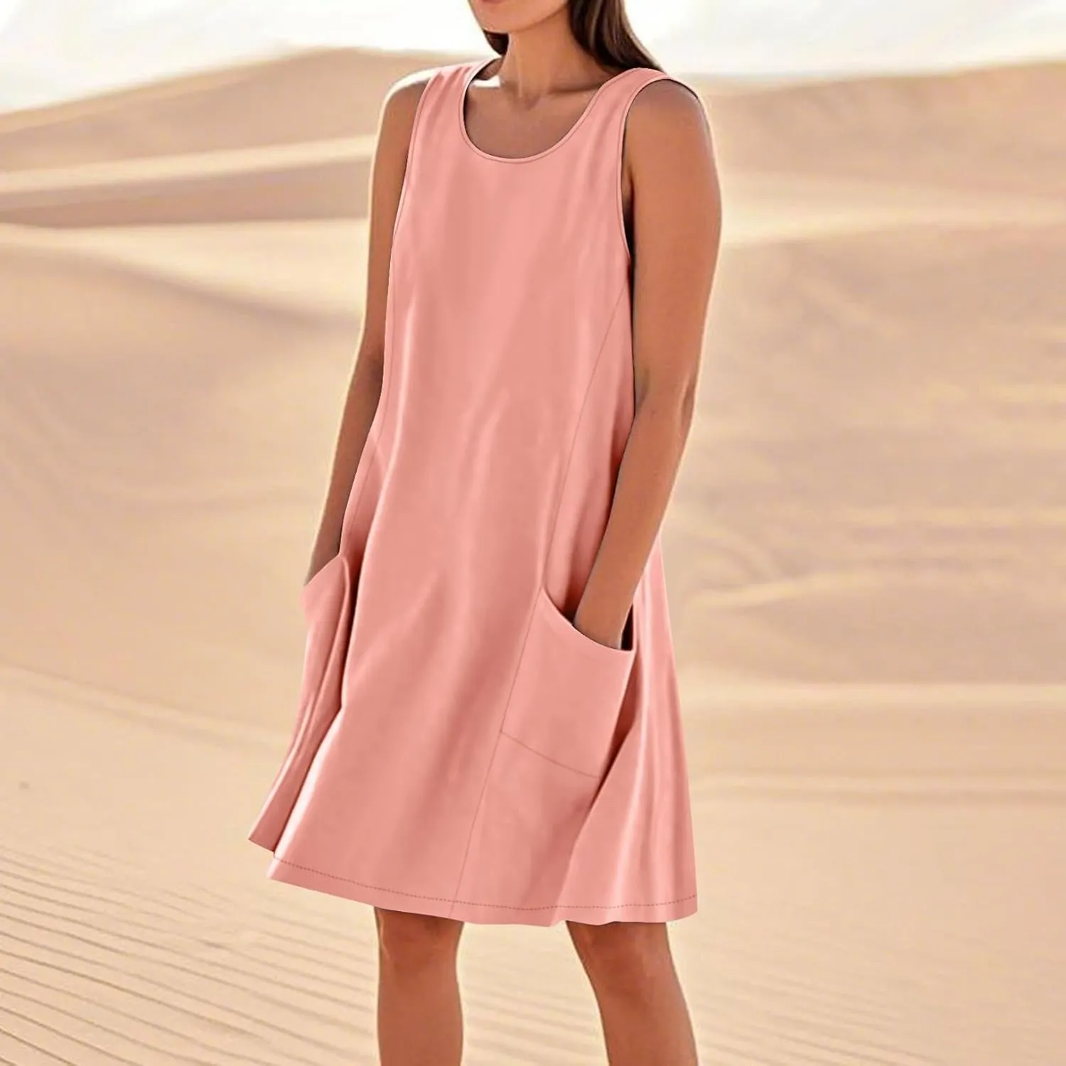 Cotton Linen Mini Dress for Women Summer Boho Beach Dresses Casual Sleeveless Sundress Solid Vacation Outfits 2025