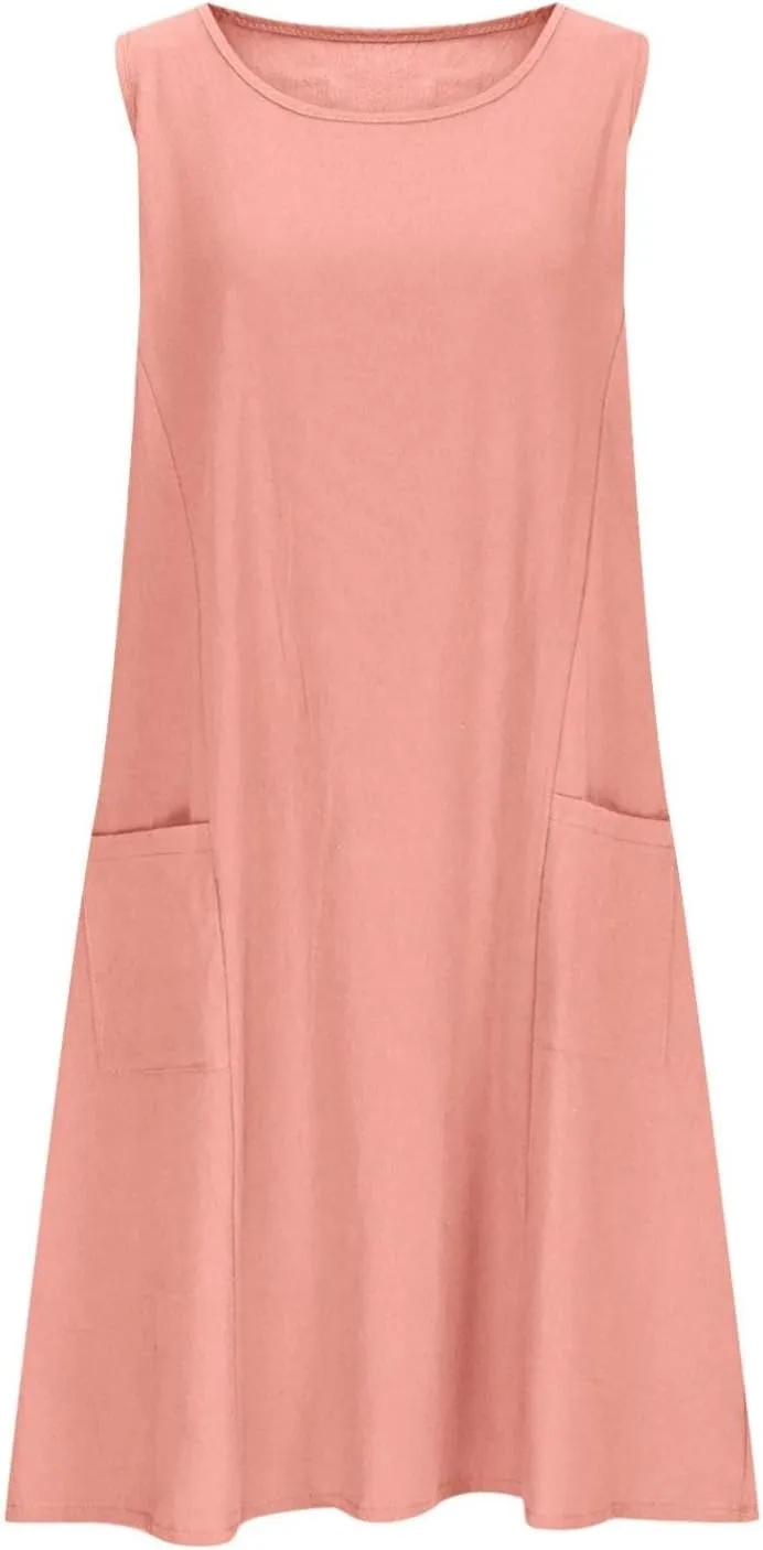 Cotton Linen Mini Dress for Women Summer Boho Beach Dresses Casual Sleeveless Sundress Solid Vacation Outfits 2025
