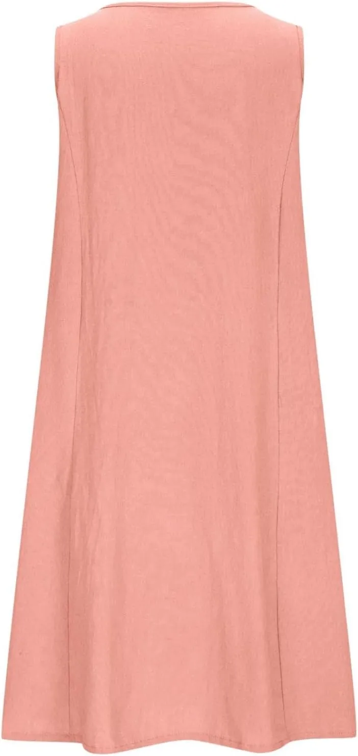 Cotton Linen Mini Dress for Women Summer Boho Beach Dresses Casual Sleeveless Sundress Solid Vacation Outfits 2025