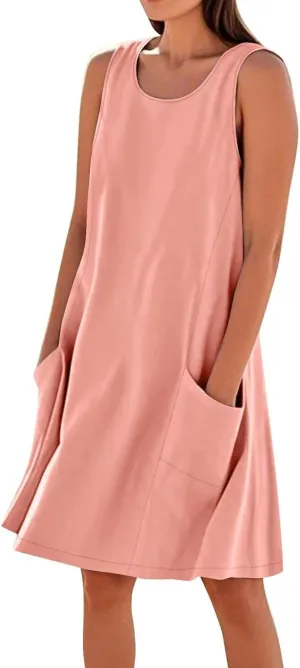 Cotton Linen Mini Dress for Women Summer Boho Beach Dresses Casual Sleeveless Sundress Solid Vacation Outfits 2025