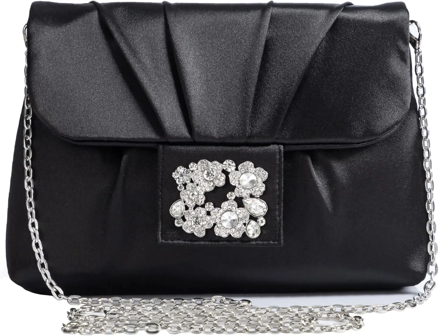 Coucoland Clutch Purses for Women - Satin Evening Bag Pleated Crossbody Bags Rhinestone Embellished Handbag for Wedding Party