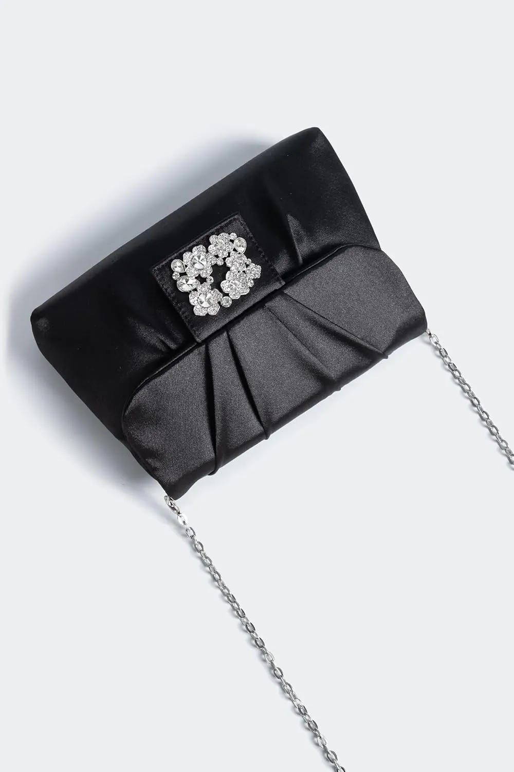 Coucoland Clutch Purses for Women - Satin Evening Bag Pleated Crossbody Bags Rhinestone Embellished Handbag for Wedding Party