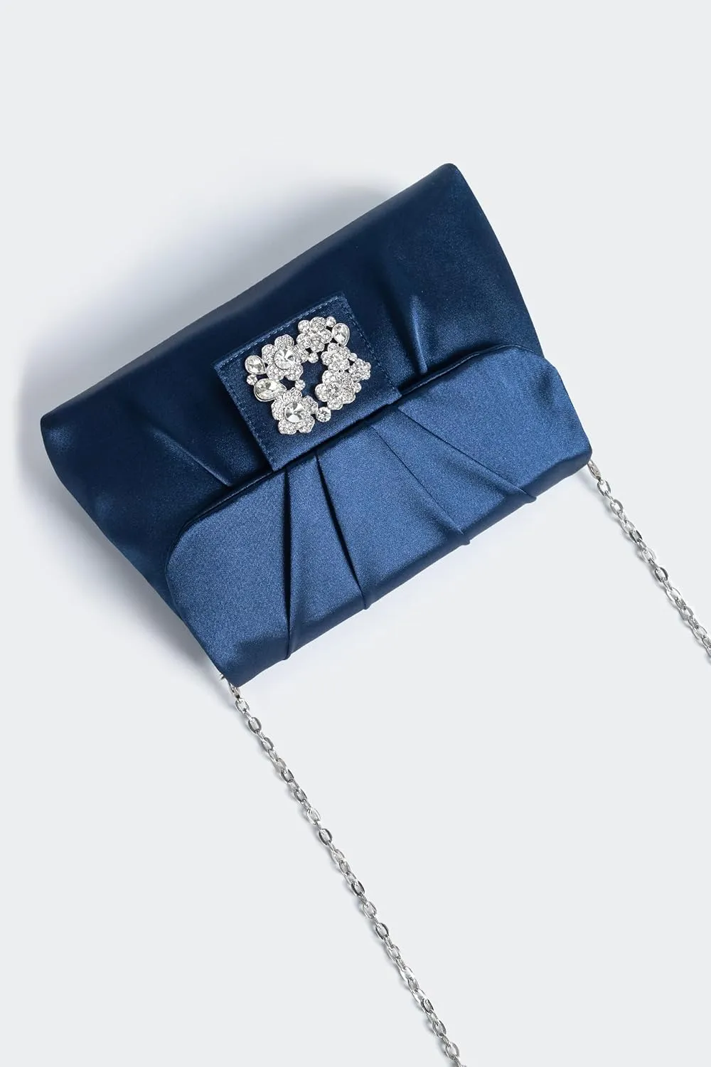 Coucoland Clutch Purses for Women - Satin Evening Bag Pleated Crossbody Bags Rhinestone Embellished Handbag for Wedding Party