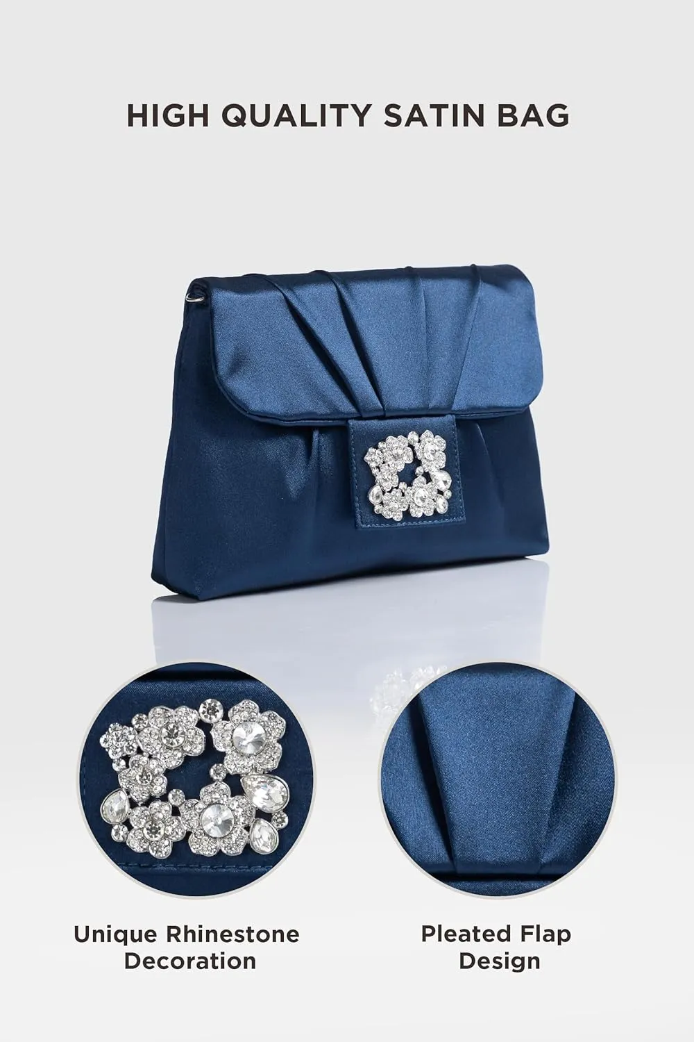 Coucoland Clutch Purses for Women - Satin Evening Bag Pleated Crossbody Bags Rhinestone Embellished Handbag for Wedding Party