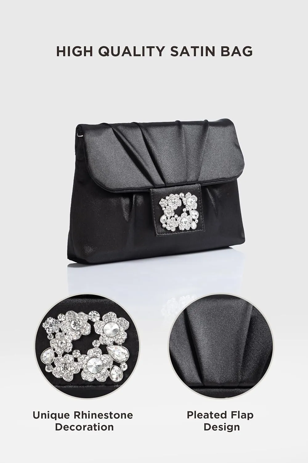 Coucoland Clutch Purses for Women - Satin Evening Bag Pleated Crossbody Bags Rhinestone Embellished Handbag for Wedding Party