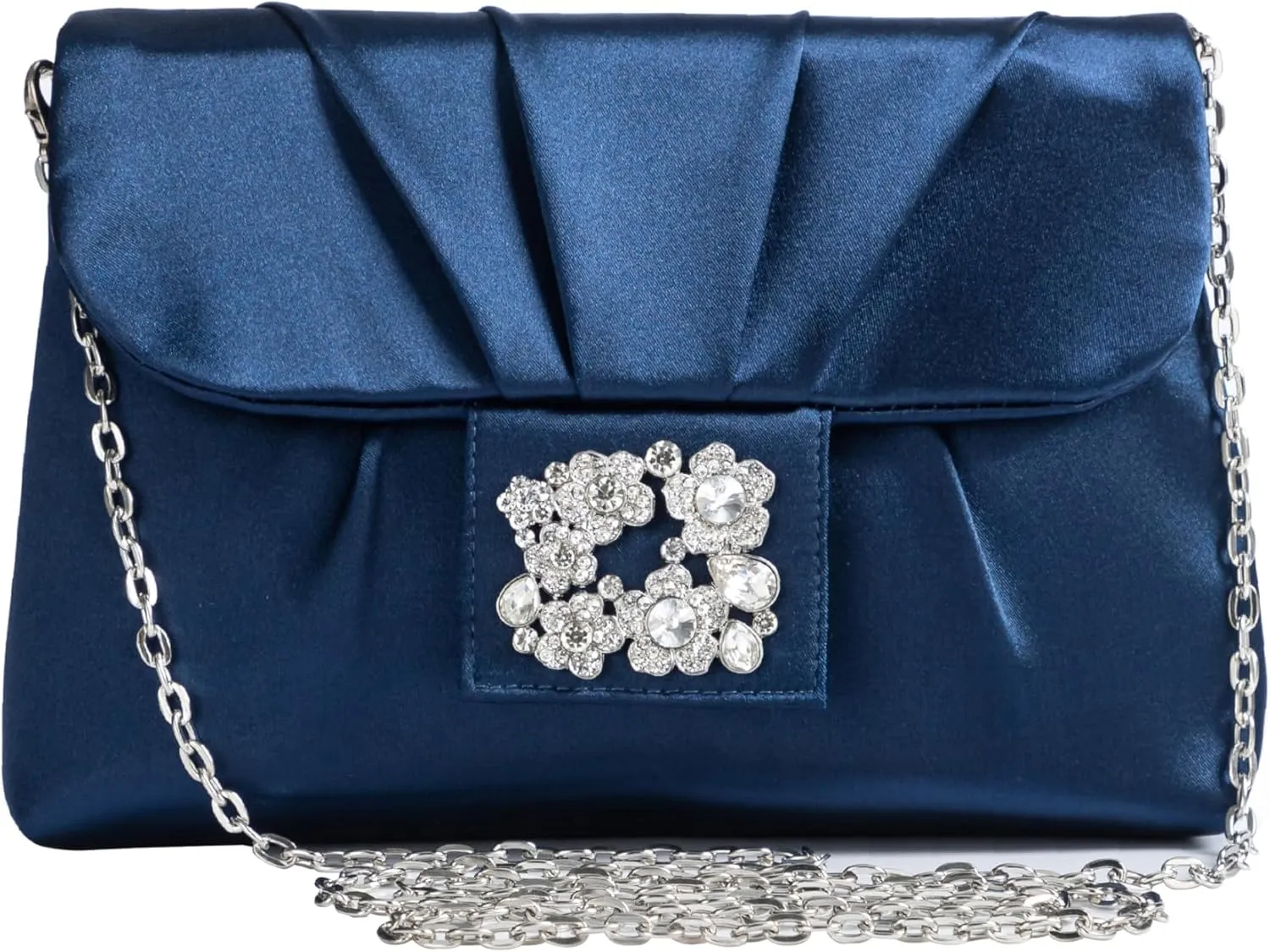 Coucoland Clutch Purses for Women - Satin Evening Bag Pleated Crossbody Bags Rhinestone Embellished Handbag for Wedding Party