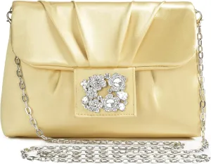 Coucoland Clutch Purses for Women - Satin Evening Bag Pleated Crossbody Bags Rhinestone Embellished Handbag for Wedding Party