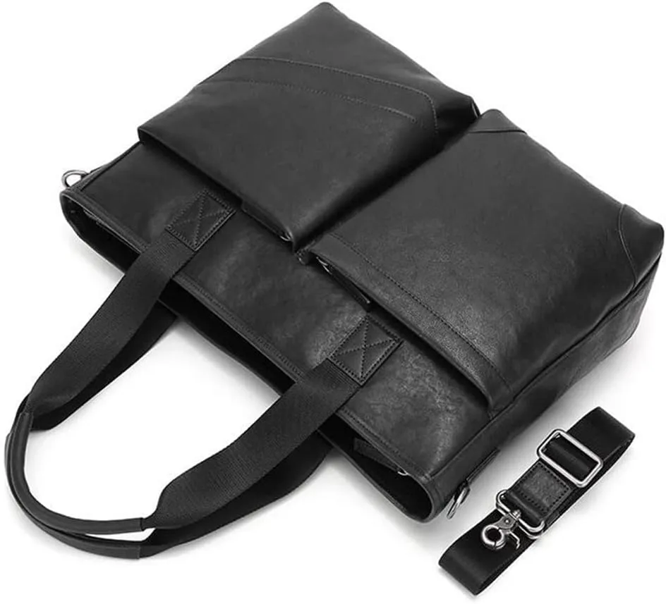 Cowhide Handbag Business Briefcase Male Leather Bag Shoulder Bag Short Business Trip Travel Men's Bag(E)