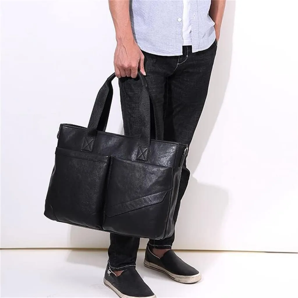 Cowhide Handbag Business Briefcase Male Leather Bag Shoulder Bag Short Business Trip Travel Men's Bag(E)