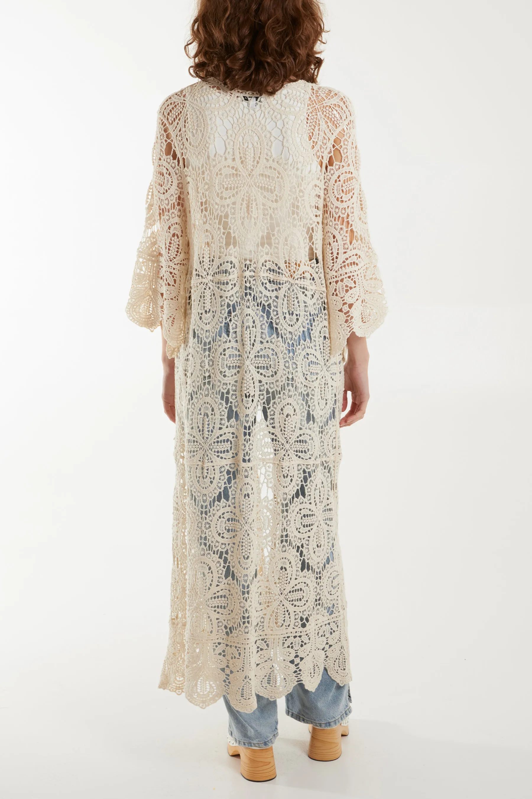 Crochet Tie Front Longline Kimono