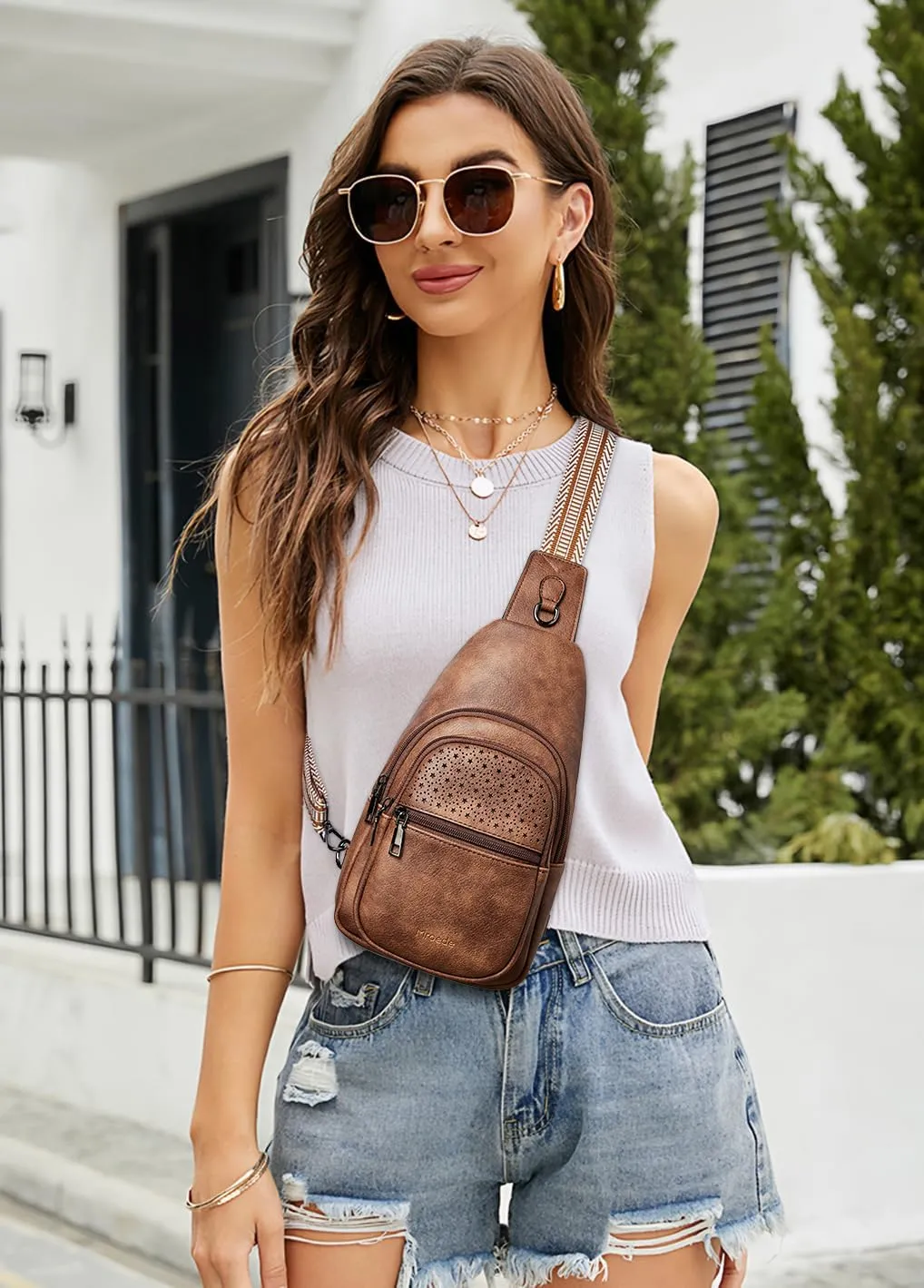 Crossbody Bags for Women 4-Pockets Sling Bag Fanny Pack Chest Purse Backpack Casual Daypacks Travel Shopping