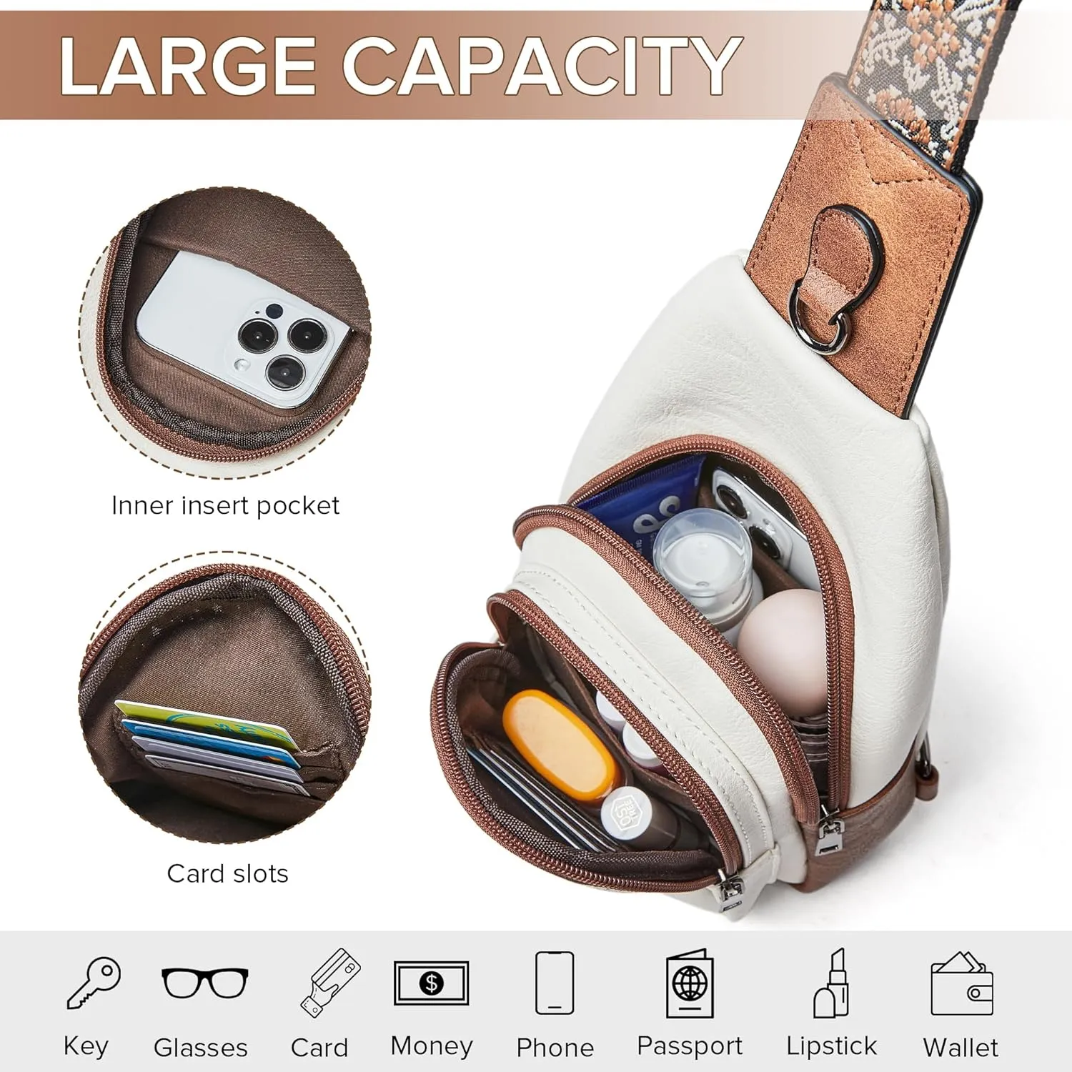 Crossbody Bags for Women 4-Pockets Sling Bag Fanny Pack Chest Purse Backpack Casual Daypacks Travel Shopping
