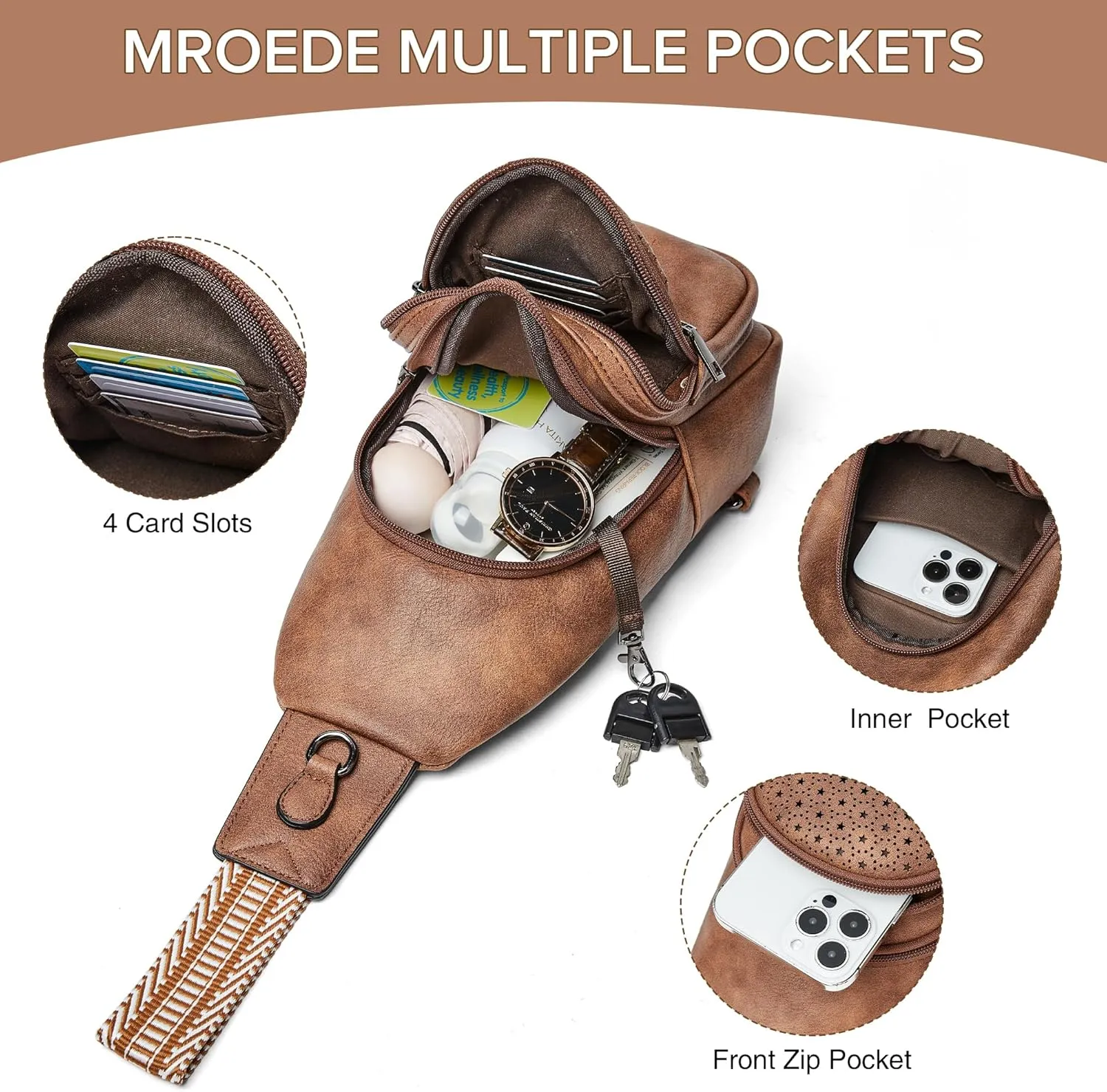 Crossbody Bags for Women 4-Pockets Sling Bag Fanny Pack Chest Purse Backpack Casual Daypacks Travel Shopping