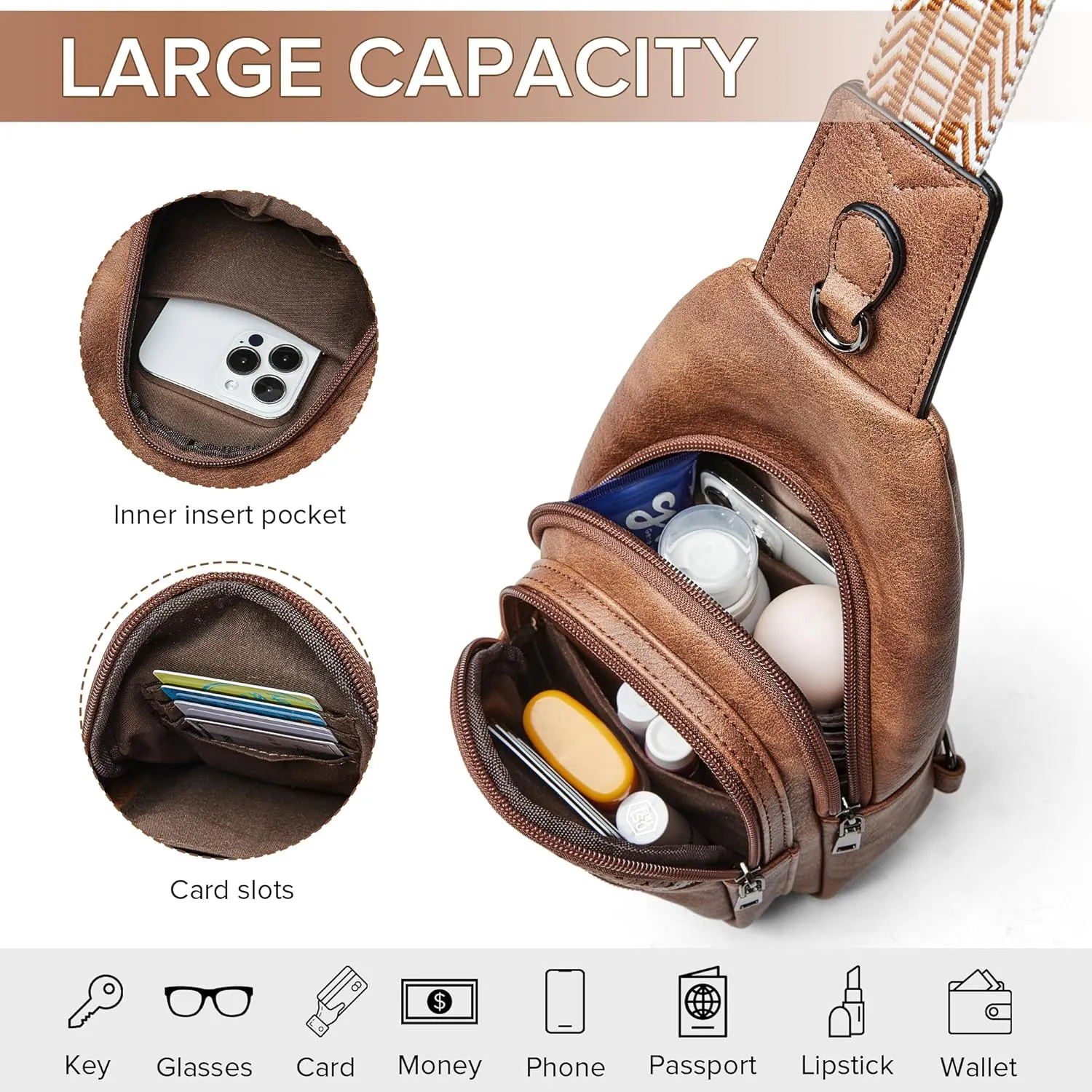 Crossbody Bags for Women 4-Pockets Sling Bag Fanny Pack Chest Purse Backpack Casual Daypacks Travel Shopping