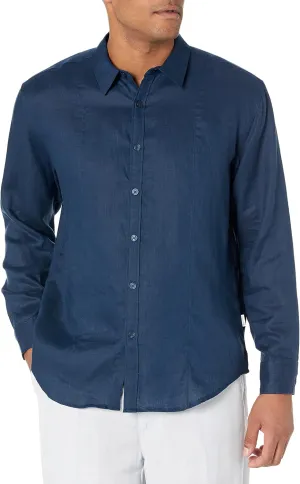 Cubavera Men's Long Sleeve 100% Linen Shirt With Pintuck Detail, Spread Collar, Relaxed Fit, Lightweight & Breathable