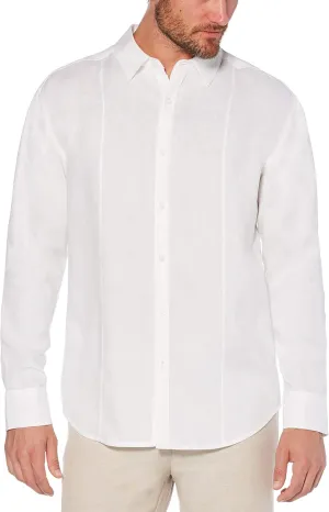 Cubavera Men's Long Sleeve 100% Linen Shirt With Pintuck Detail, Spread Collar, Relaxed Fit, Lightweight & Breathable